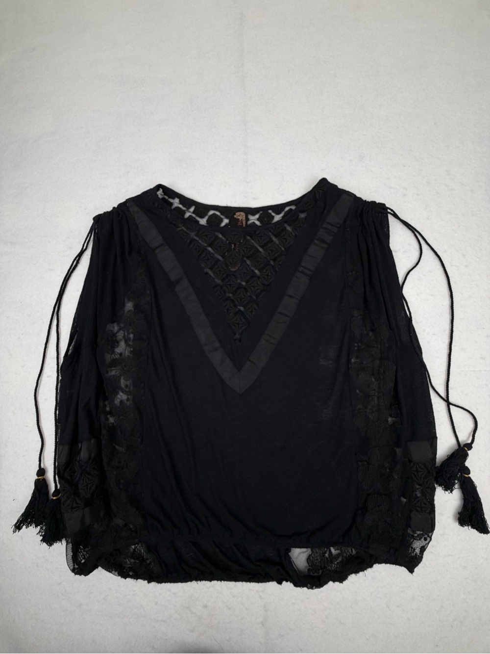 Free People New Romantics Black Lace Tassel Boho Top Small